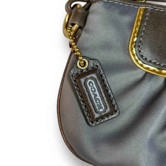 COACH Satin Wristlet Wallet Grey Silver Gold Brown Coin Purse NWOT - Picture 3 of 8